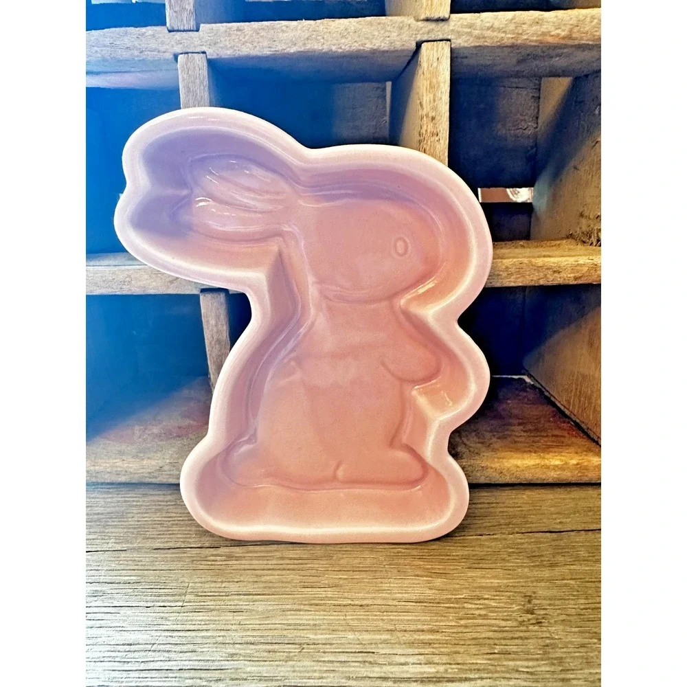 Ceramic Pink Easter BUNNY RABBIT BAKING DISH Bakeware Oven Mold 4